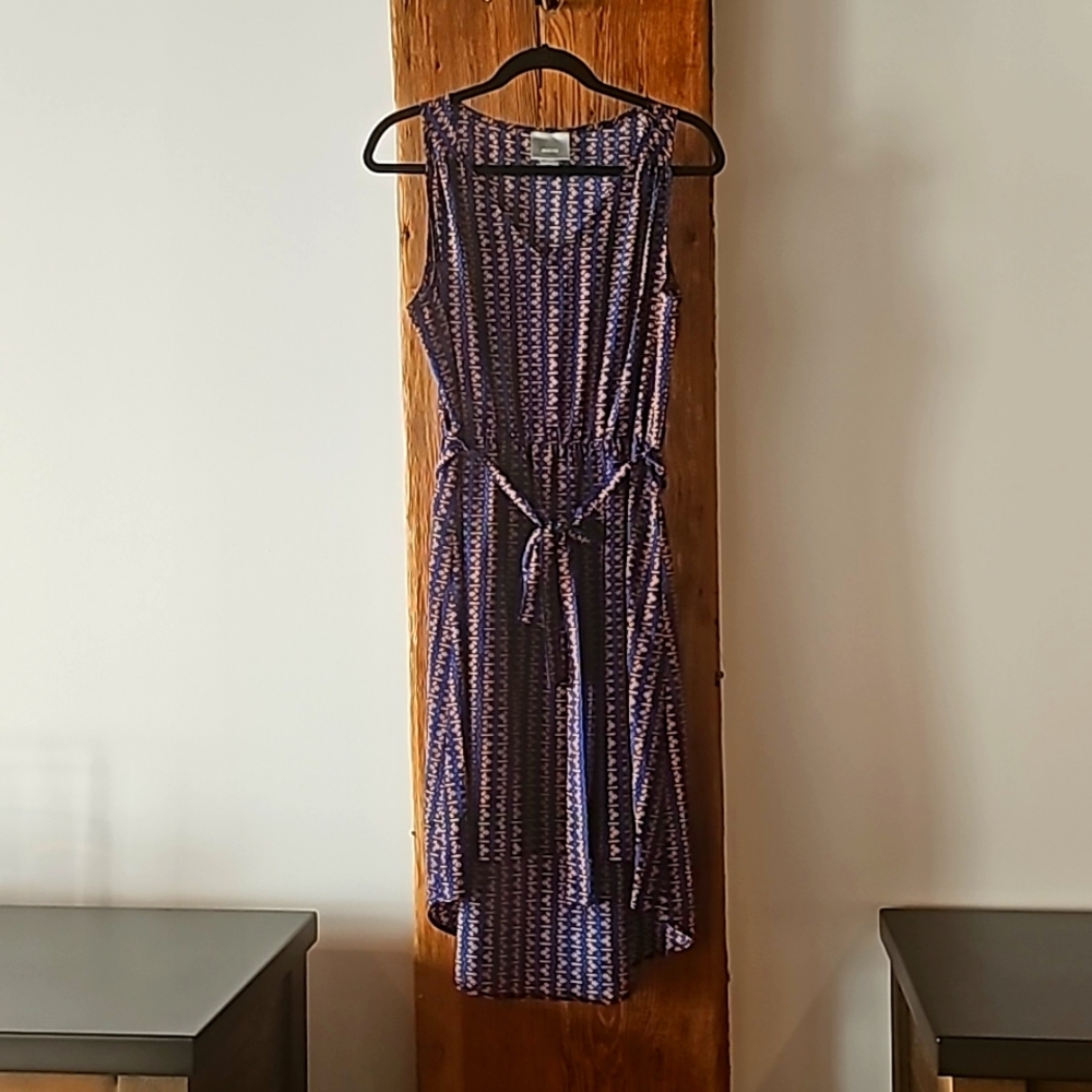 EUC Anthropologie MAEVE tan + blue sleeveless dress elastic waist Size Large